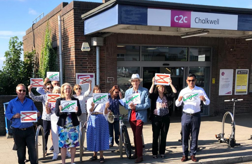 Anna Firth (centre) joins with campaigners at Chalkwell Station