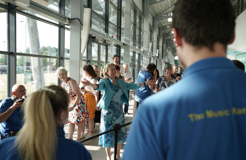 Anna at the unveiling of the tapestry in Southend Airport 