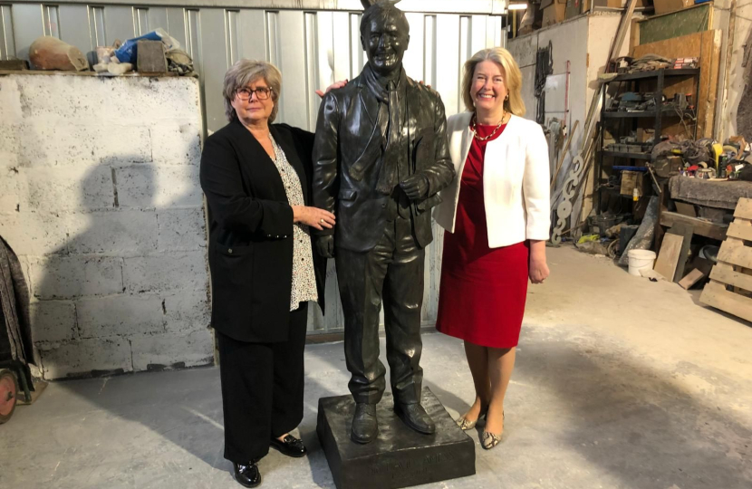 Anna Firth & Lady Amess with the statue of Sir David Amess