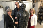 Anna Firth & Lady Amess with the statue of Sir David Amess