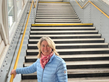 Anna at the bottom of Chalkwell Station steps