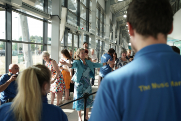 Anna at the unveiling of the tapestry in Southend Airport 