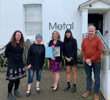 Anna Firth MP outside Chalkwell Hall Andrea Cunningham, Southend Director Susie Thornberry, Metal CEO Thea Behrman, Senior Project Manager  Simon Leftley MBE, Trustee